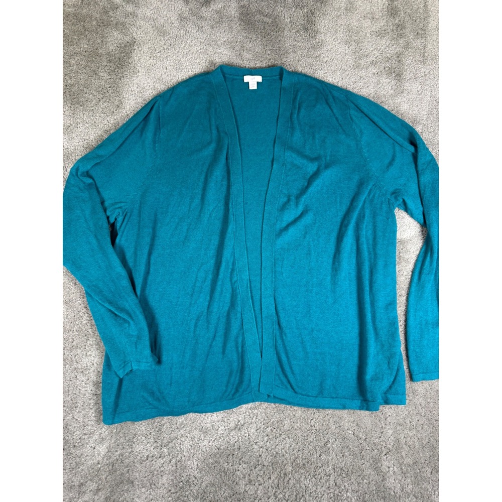 J. Jill Teal Blue Linen Blend Open Front Cardigan Sweater Womens 2X RN 97641